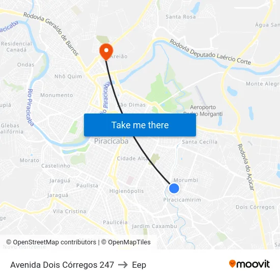 Avenida Dois Córregos 247 to Eep map
