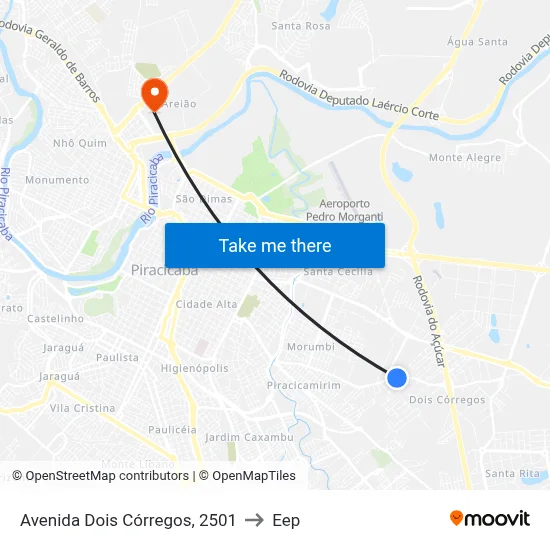 Avenida Dois Córregos, 2501 to Eep map