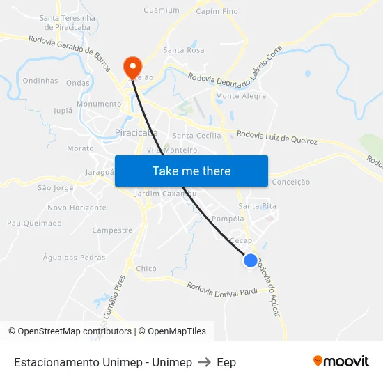 Estacionamento Unimep - Unimep to Eep map
