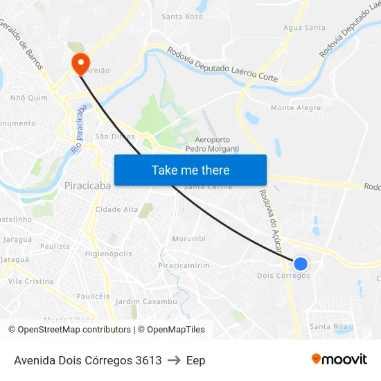 Avenida Dois Córregos 3613 to Eep map