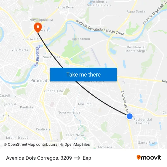 Avenida Dois Córregos, 3209 to Eep map