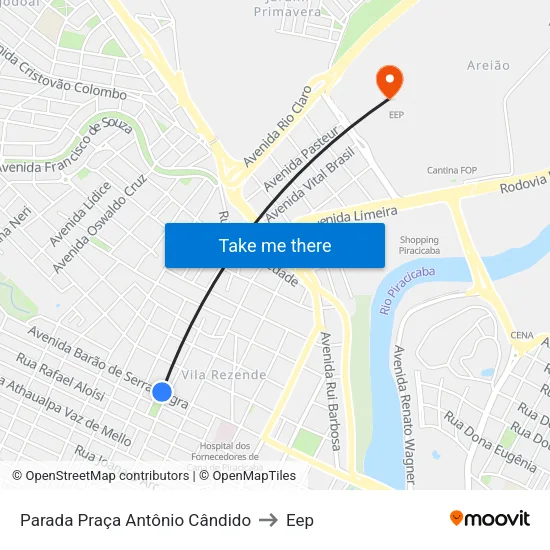 Parada Praça Antônio Cândido to Eep map