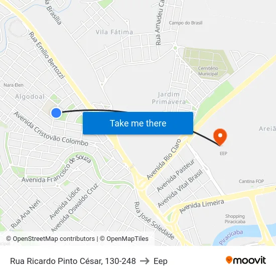 Rua Ricardo Pinto César, 130-248 to Eep map
