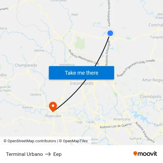 Terminal Urbano to Eep map