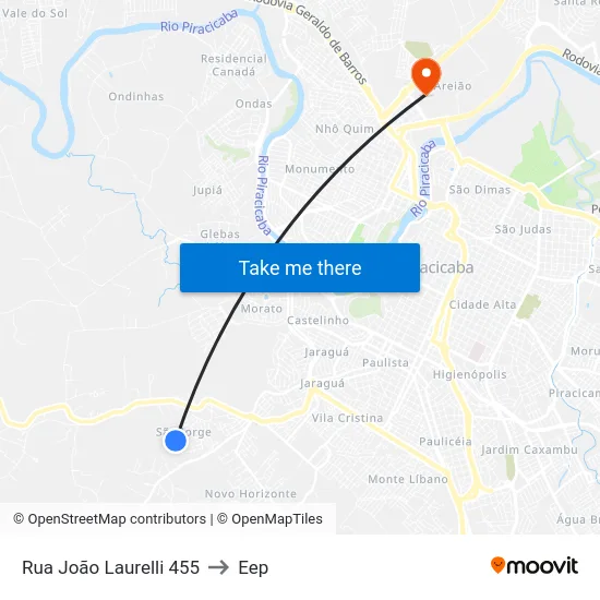 Rua João Laurelli 455 to Eep map