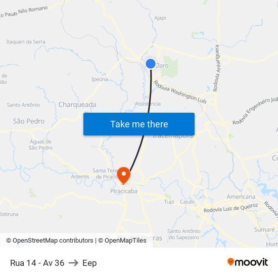 Rua 14 - Av 36 to Eep map