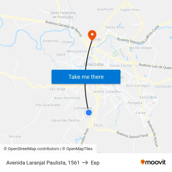 Avenida Laranjal Paulista, 1561 to Eep map