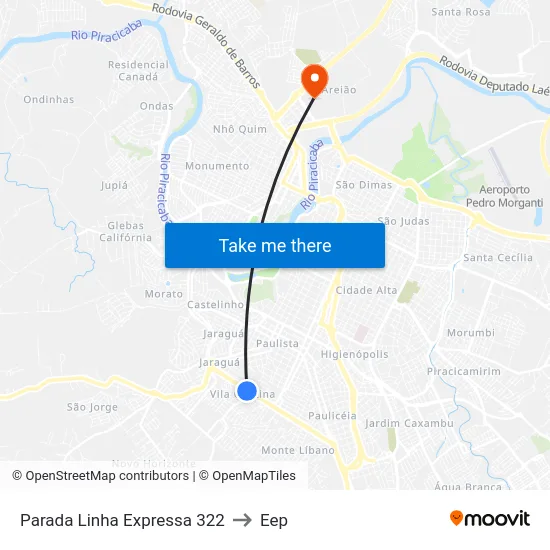 Parada Linha Expressa 322 to Eep map