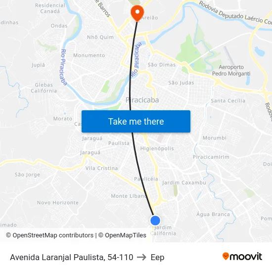 Avenida Laranjal Paulista, 54-110 to Eep map