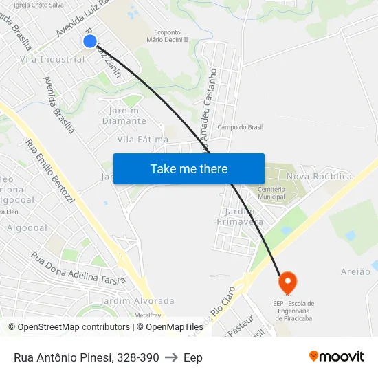 Rua Antônio Pinesi, 328-390 to Eep map