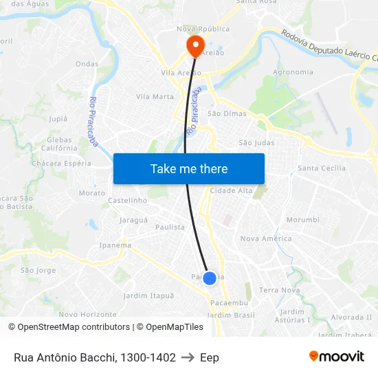Rua Antônio Bacchi, 1300-1402 to Eep map