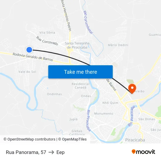 Rua Panorama, 57 to Eep map
