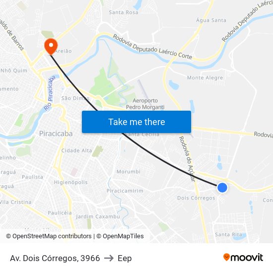 Av. Dois Córregos, 3966 to Eep map