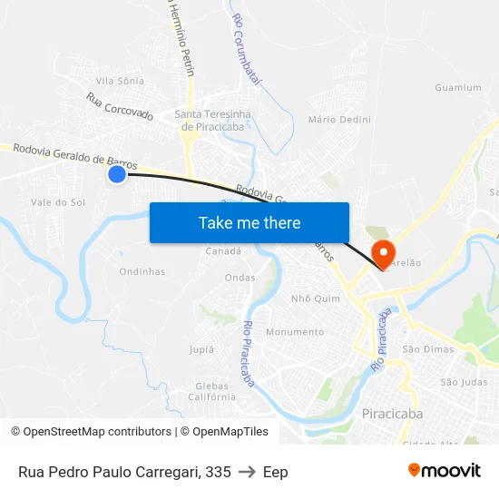 Rua Pedro Paulo Carregari, 335 to Eep map