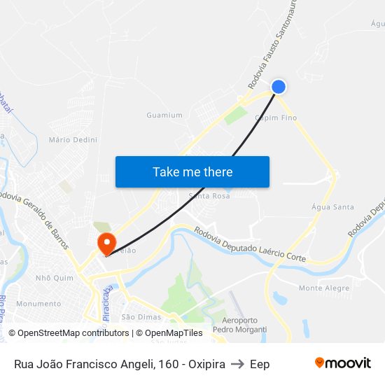 Rua João Francisco Angeli, 160 - Oxipira to Eep map