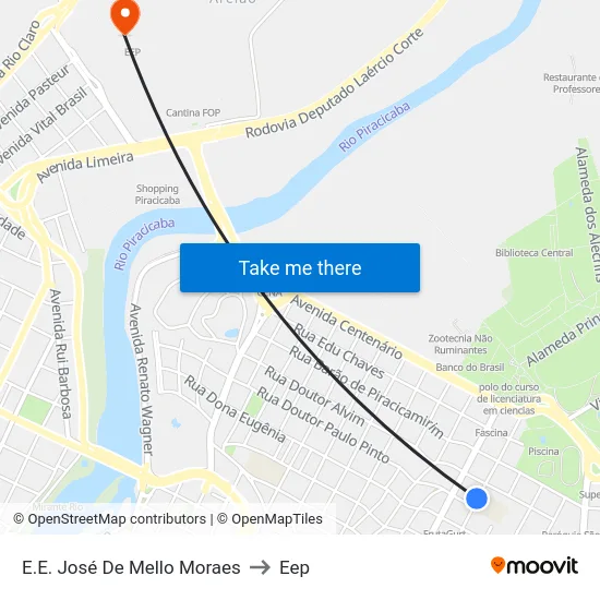 E.E. José De Mello Moraes to Eep map