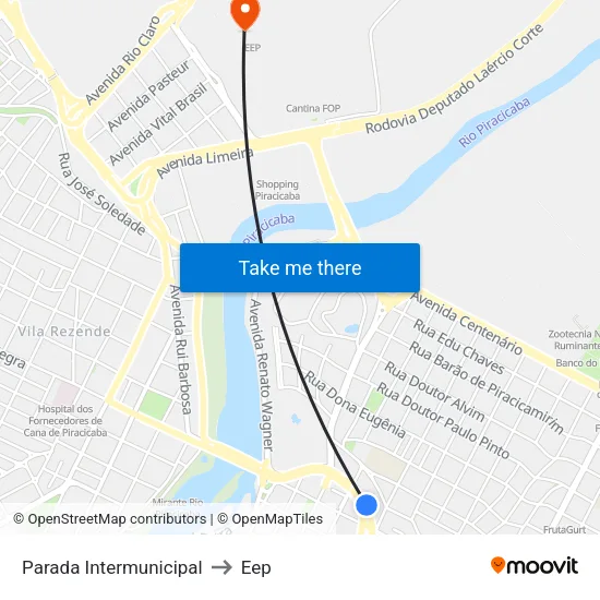 Parada Intermunicipal to Eep map