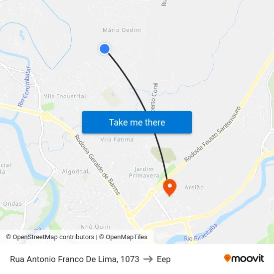 Rua Antonio Franco De Lima, 1073 to Eep map