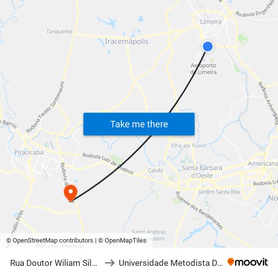 Rua Doutor Wiliam Silva, 271-337 to Universidade Metodista De Piracicaba map