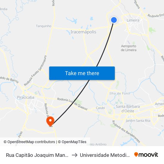 Rua Capitão Joaquim Manoel Pereira, 333-373 to Universidade Metodista De Piracicaba map