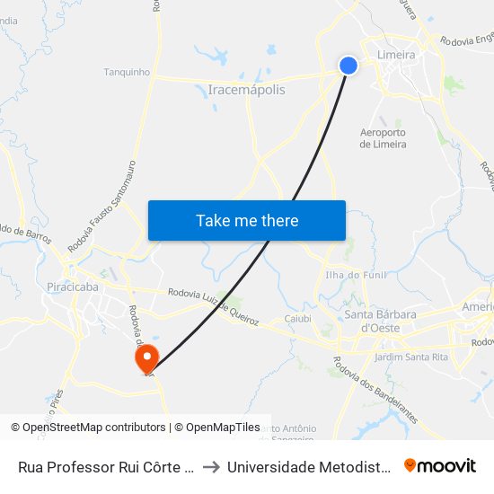 Rua Professor Rui Côrte Brilho, 179-259 to Universidade Metodista De Piracicaba map