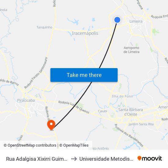 Rua Adalgisa Xixirri Guimarães Sá, 214-246 to Universidade Metodista De Piracicaba map