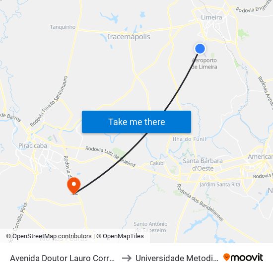 Avenida Doutor Lauro Corrêa Da Silva, 4487-4511 to Universidade Metodista De Piracicaba map