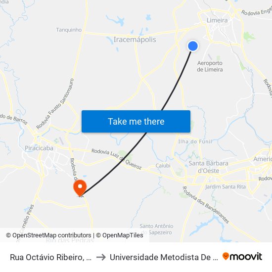 Rua Octávio Ribeiro, 420-476 to Universidade Metodista De Piracicaba map