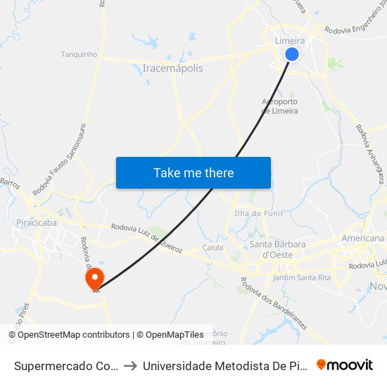 Supermercado Covabra to Universidade Metodista De Piracicaba map