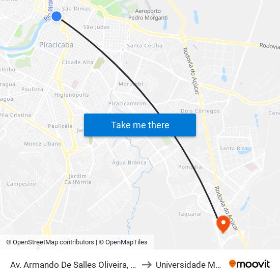 Av. Armando De Salles Oliveira, 51 - Estação Conexão Clube De Campo to Universidade Metodista De Piracicaba map