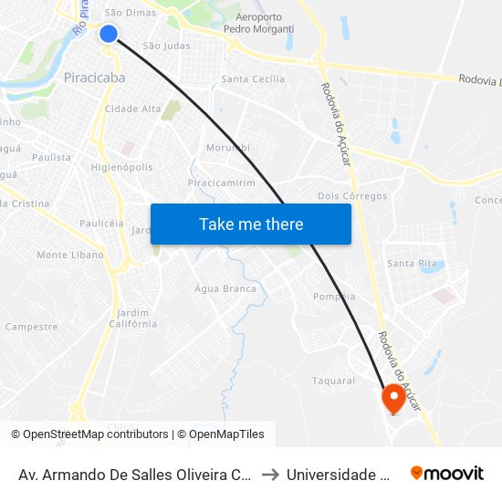 Av. Armando De Salles Oliveira C/ Viaduto Rosário - Estação Conexão Rosário to Universidade Metodista De Piracicaba map