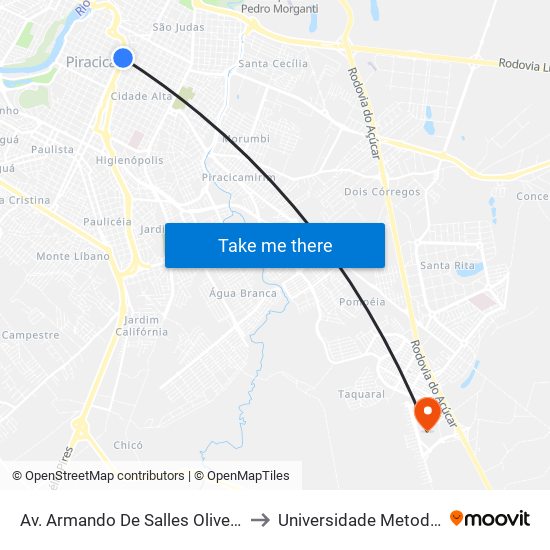 Av. Armando De Salles Oliveira - Xikyto - Xikyto Som to Universidade Metodista De Piracicaba map