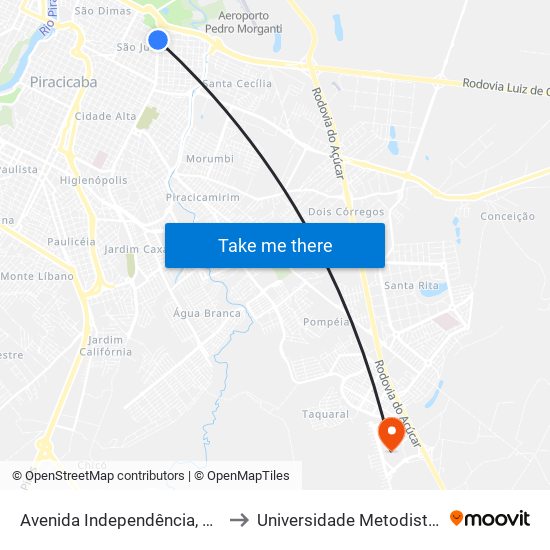 Avenida Independência, 3747 - São Judas to Universidade Metodista De Piracicaba map