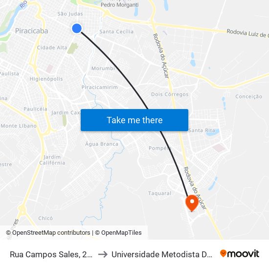 Rua Campos Sales, 2013-2069 to Universidade Metodista De Piracicaba map