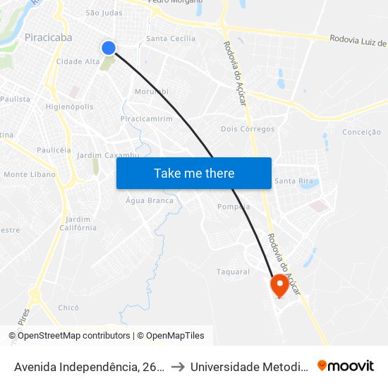 Avenida Independência, 2627 - Hospital Amhpla to Universidade Metodista De Piracicaba map