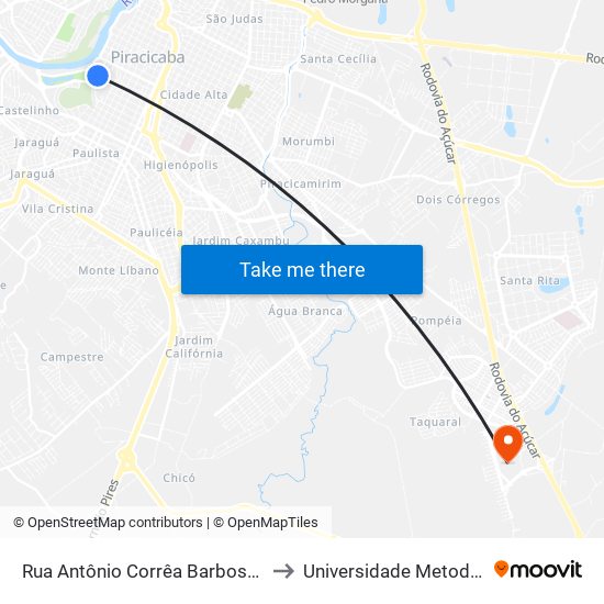 Rua Antônio Corrêa Barbosa, - Esq. C/ Rua Ipiranga to Universidade Metodista De Piracicaba map