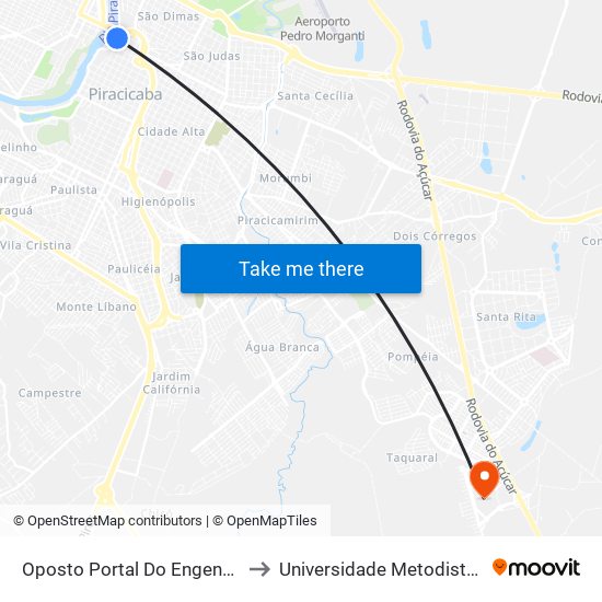 Oposto Portal Do Engenho - Av. Beira Rio to Universidade Metodista De Piracicaba map