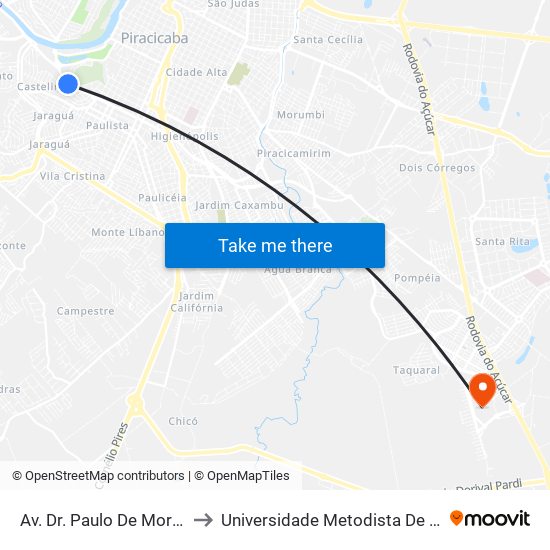 Av. Dr. Paulo De Moraes, 535 to Universidade Metodista De Piracicaba map