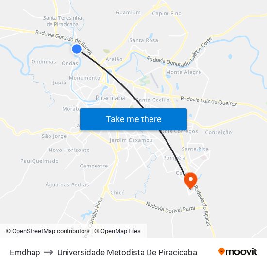 Emdhap to Universidade Metodista De Piracicaba map