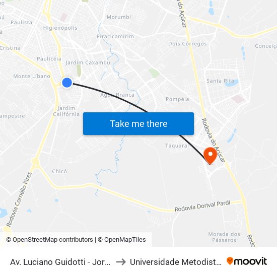 Av. Luciano Guidotti - Jornal De Piracicaba to Universidade Metodista De Piracicaba map