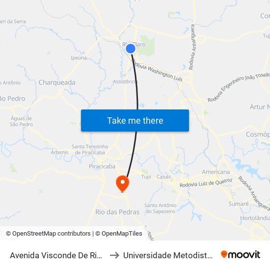 Avenida Visconde De Rio Claro - Enxuto to Universidade Metodista De Piracicaba map