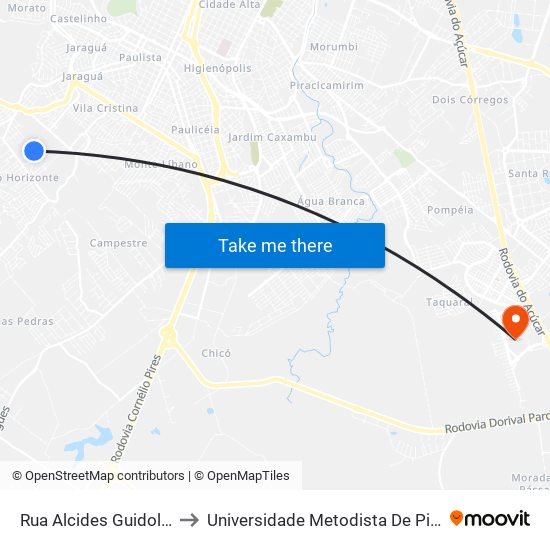 Rua Alcides Guidolim, 68 to Universidade Metodista De Piracicaba map