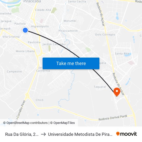 Rua Da Glória, 2829 to Universidade Metodista De Piracicaba map