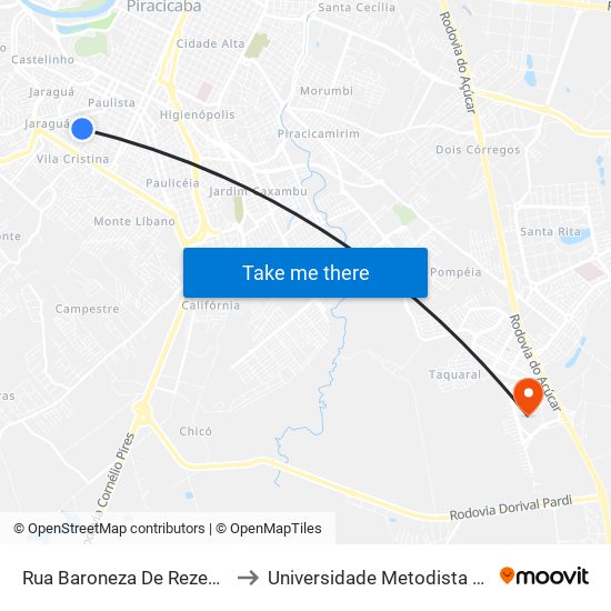 Rua Baroneza De Rezende, 265-303 to Universidade Metodista De Piracicaba map