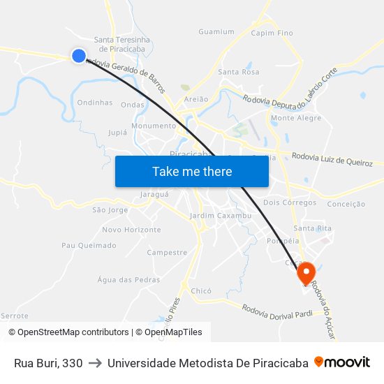 Rua Buri, 330 to Universidade Metodista De Piracicaba map