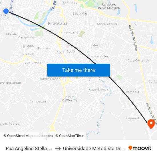Rua Angelino Stella, 373-483 to Universidade Metodista De Piracicaba map