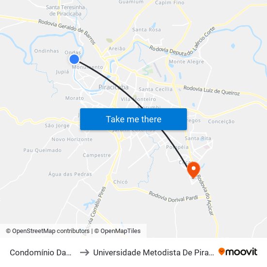 Condomínio Damha I to Universidade Metodista De Piracicaba map