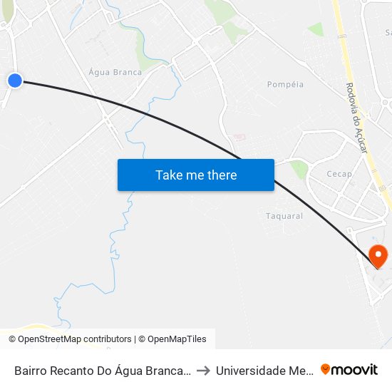 Bairro Recanto Do Água Branca - Estrada Francisco Luiz Rasera, 547 to Universidade Metodista De Piracicaba map