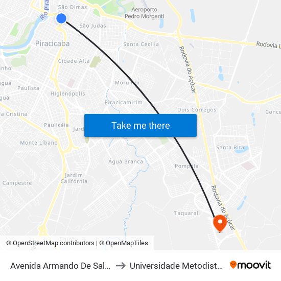 Avenida Armando De Salles Oliveira, 171 to Universidade Metodista De Piracicaba map