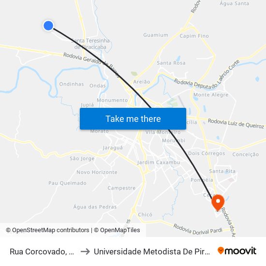 Rua Corcovado, 3543 to Universidade Metodista De Piracicaba map